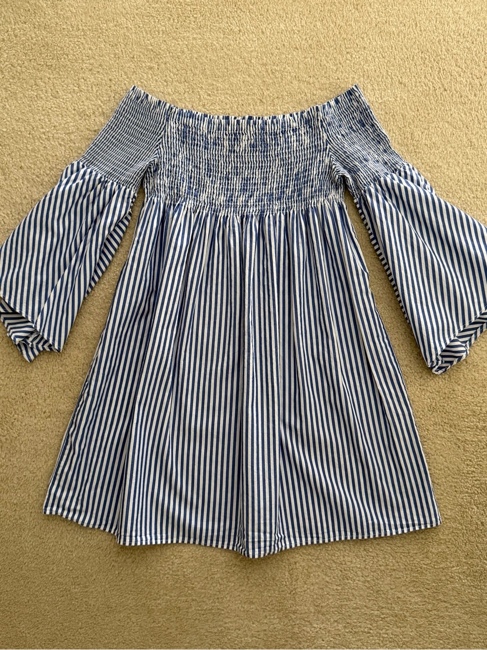 Zara Blue & White Striped Off the Shoulder 100% Cotton Top - Size S